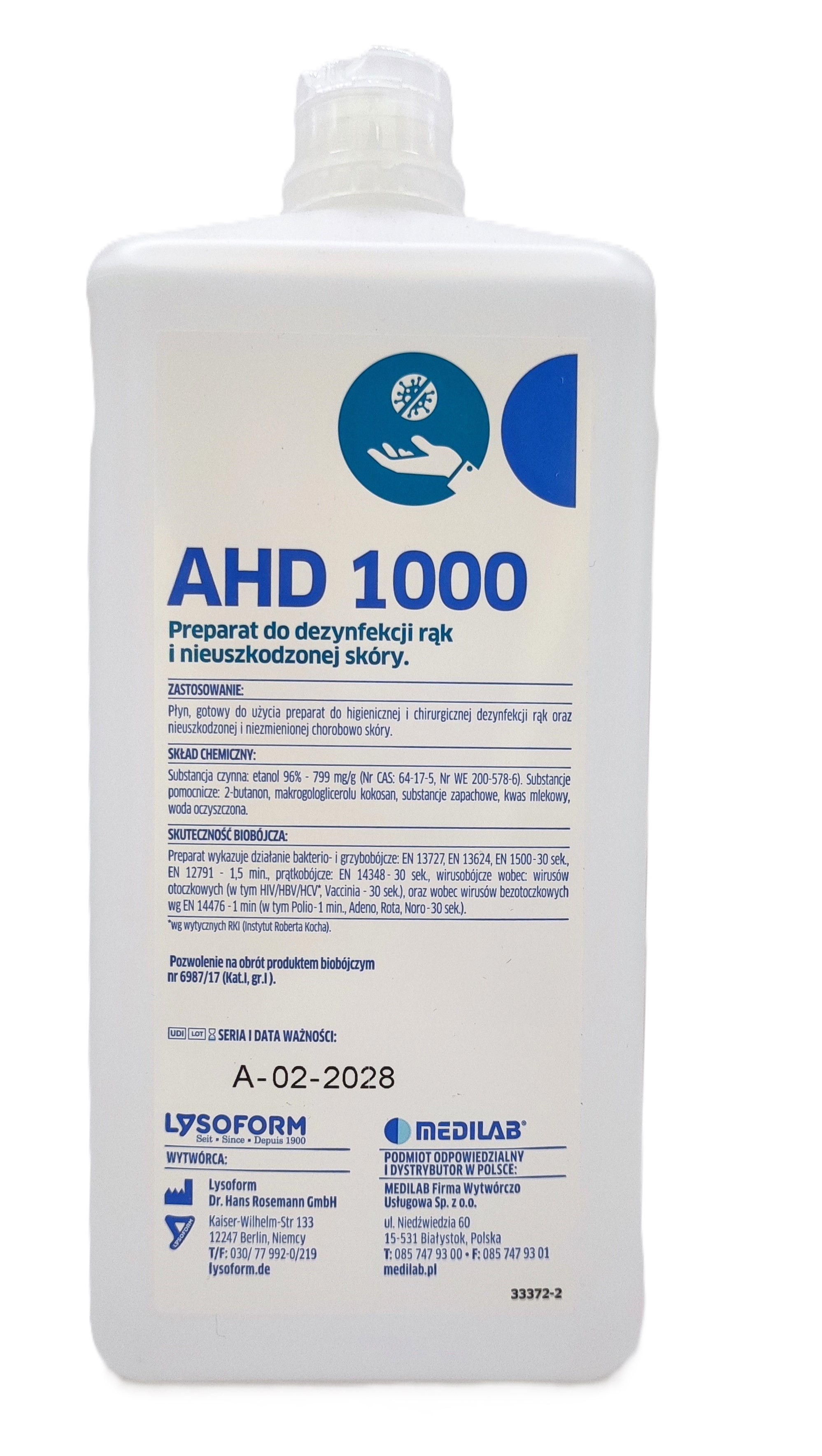 AHD1000, płyn do dezynfekcji, 1000ml