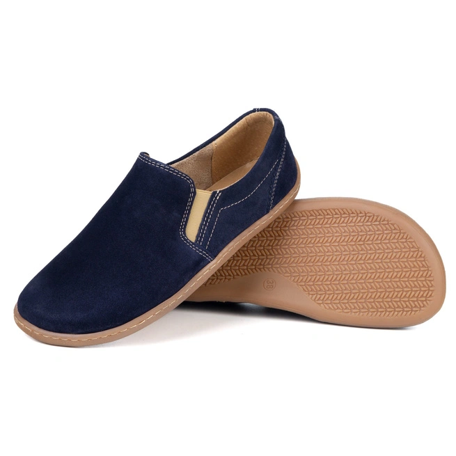 Buty skórzane barefoot Quiet Zero Drop – granatowe