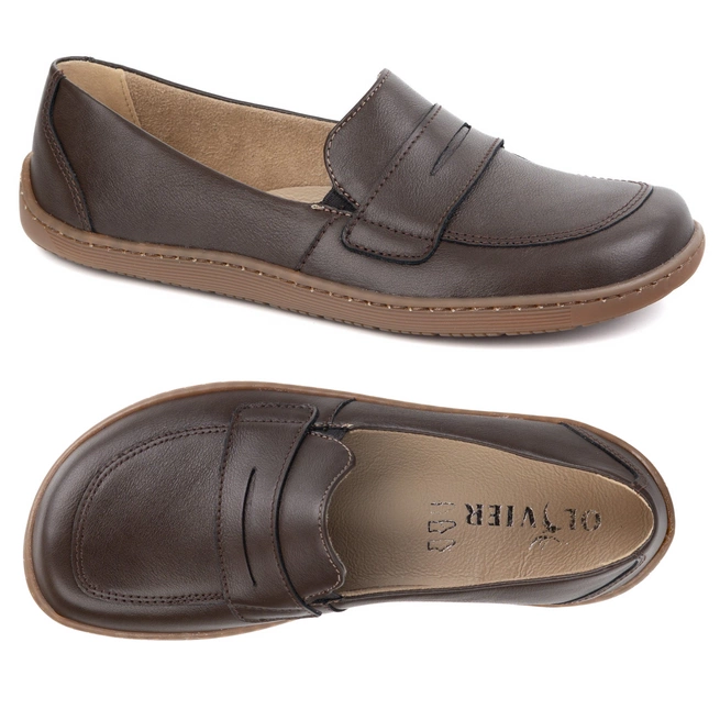 Eleganckie skórzane mokasyny barefoot - ciemny brąz